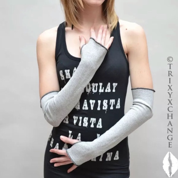 Trixy Xchange Long Gray Cotton Arm Warmers Gloves - Picture 3 of 4